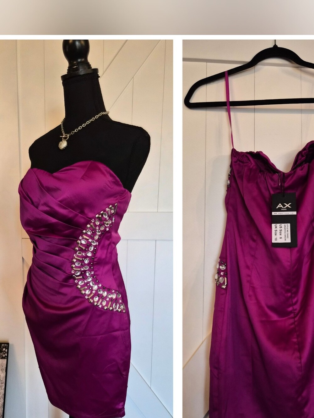 AX Paris Fuchsia Satin Spaghetti-Strap Cocktail Dress with Side Embellishments